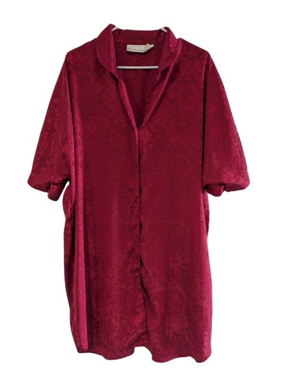 Solange Women's Satin Jacquard Night Shirt Red, Plus 18/20, Button Down, Vintage